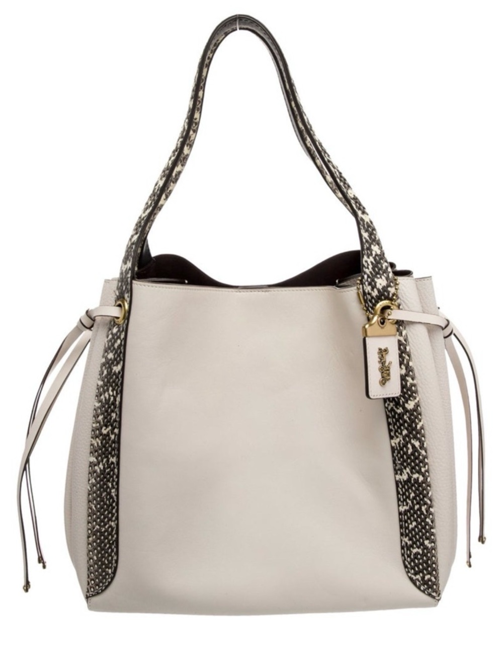 Coach Cream Pebbled Leather Shoulder Bag with Snake-Print Trim
